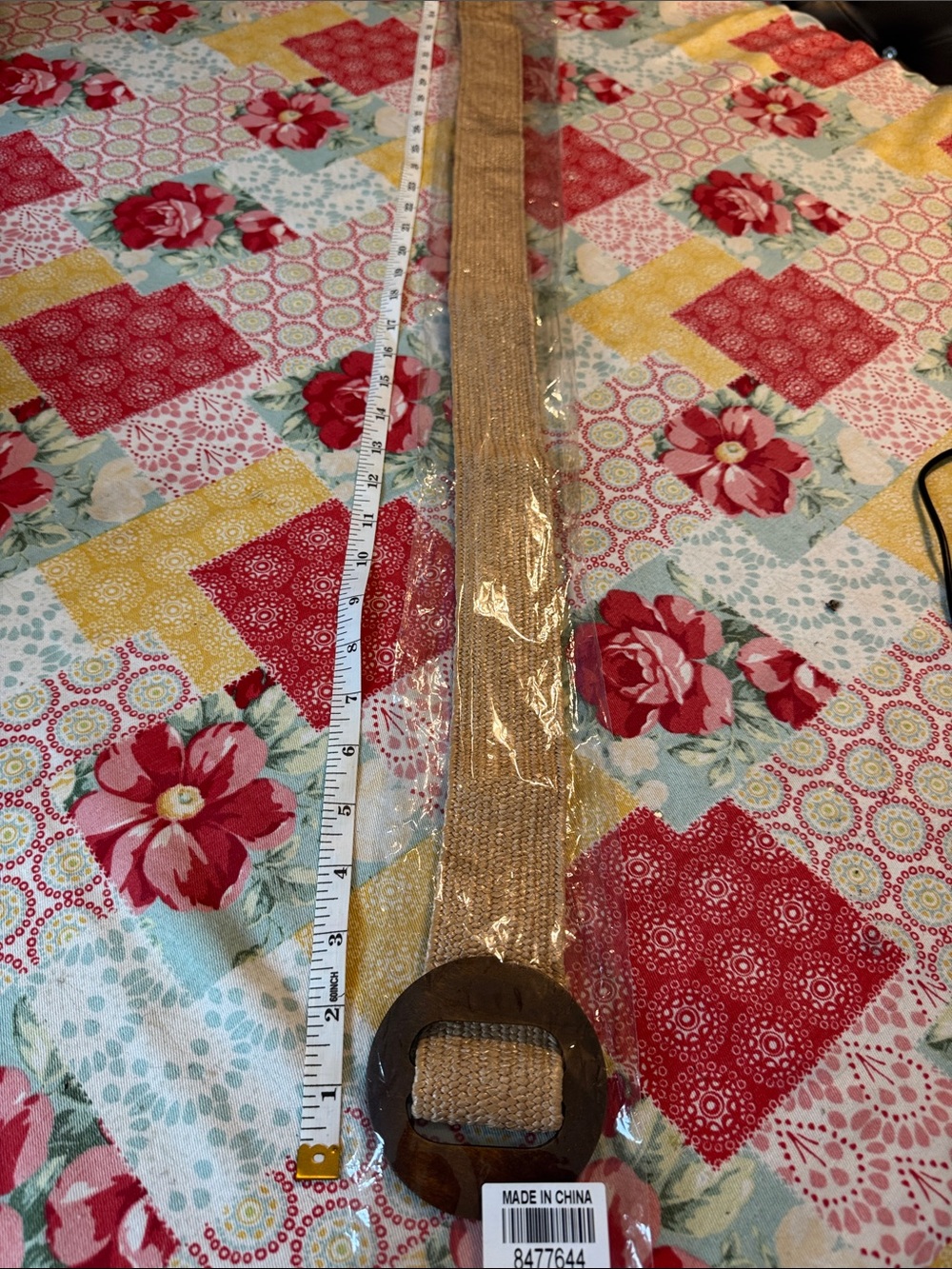 Neutral Jute Curtain Tieback with Wooden Ring